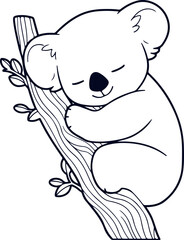 Koala sleeping on branch cartoon outline