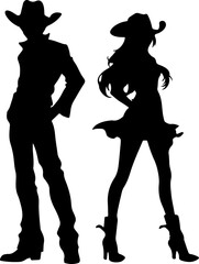 Couple Cowboy And Cowgirl silhouette - obrazy, fototapety, plakaty