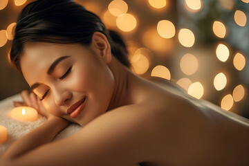 Portrait of a woman in spa. A beautiful woman having a massage in a spa.