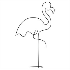 Continuous one line drawing of flamingo bird vector illustration