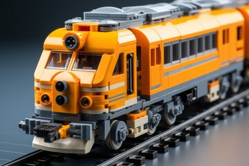 3D Render Train Toy, on an isolated Track Gray background, Generative AI - obrazy, fototapety, plakaty