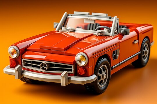 3D Render  Brick Car Toy, on an isolated Racing Red background, Generative AI