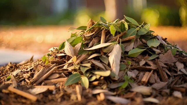 A pile of dried leaves and herbs, used for creating natural herbicides to keep gardens and lawns pestfree without harming the environment.