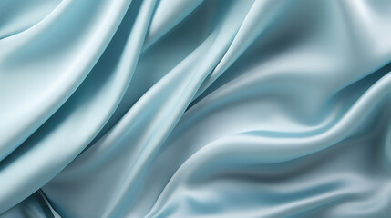 Soft waves of sky blue satin fabric with a gentle sheen, reminiscent of a calm and serene day.
