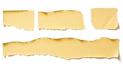 Set of different size yellow adhesive sticky tapes., strips of ripped yellow textured adhesive kraft paper, masking tape, 