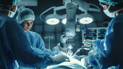 Robotics in Surgery: High-Precision Programmable Automated Robot Arms Operating Patient In High-Tech Hospital 