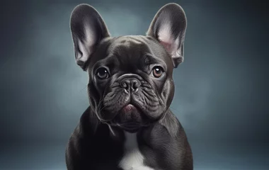 Foto auf Acrylglas Französische Bulldogge フレンチブルドッグのリアルイラスト（黒）