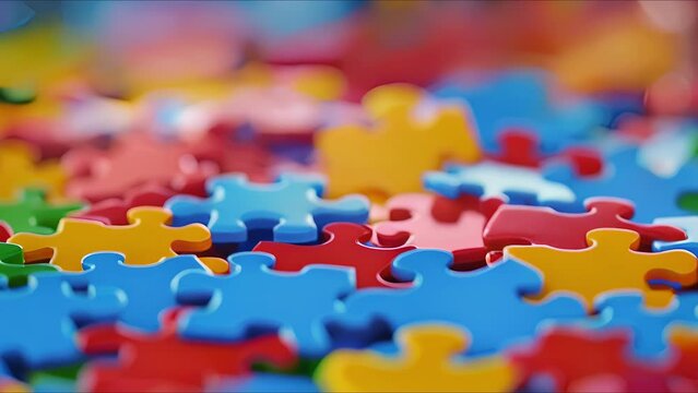 Closeup Of A Group Of Colorful Puzzle Pieces Fitting Together, Representing Collaboration And Problemsolving.