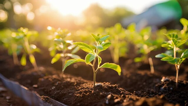 Rows of vibrant fruit trees are strategically planted a rows of vegetables, highlighting the benefits of agroforestry in creating a more sustainable and diverse farm ecosystem.
