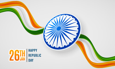 Happy Republic Day of India Banner Design. 26 January -  Republic Day Celebration with Ashoka Chakra. - obrazy, fototapety, plakaty