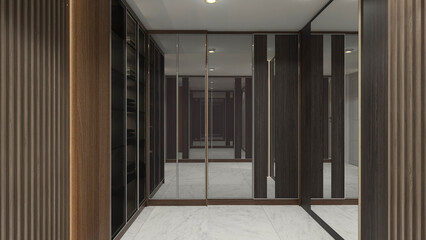 Rustic and Luxury Walk in Closet Design with Wooden and Mirror Cabinet Door