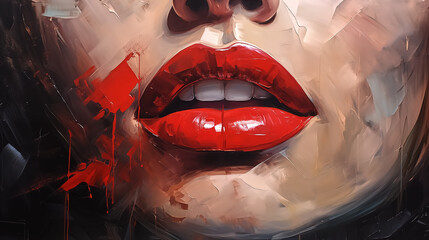 abstract painting attractive sexy female lips close mouth, no te