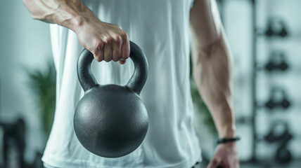 Fitness Woman with Kettlebell in Modern Gym