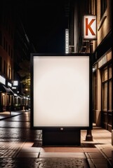 Empty Billboard with White Screen on Sidewalk During Nighttime by ai generated