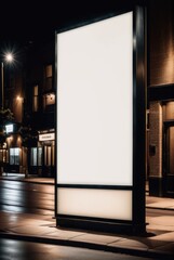 Empty Billboard with White Screen on Sidewalk During Nighttime by ai generated