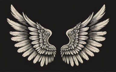 Fototapeta premium feathered wings, best quality, black background by ai generated