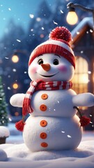 Snowman With Red Hat and Scarf