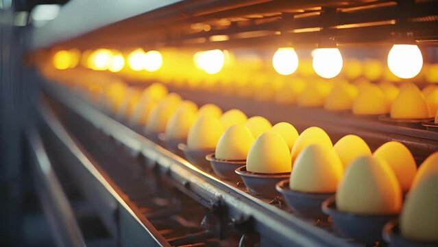 The sounds of chirping and whirring fill the air as rows upon rows of automated egg collection systems hum along, keeping up with the staggering production demands of this industrial egg