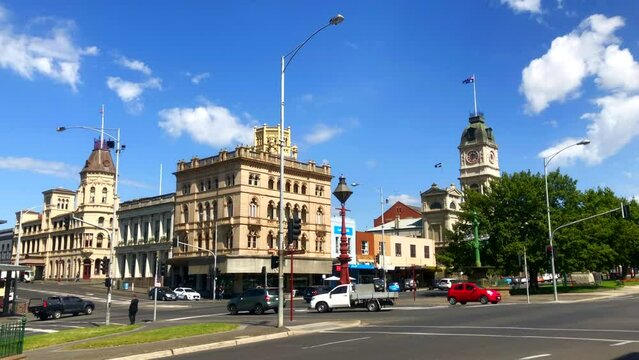 Busy intersection. City street scene. Town center. Sturt street. Ballarat, Australia.