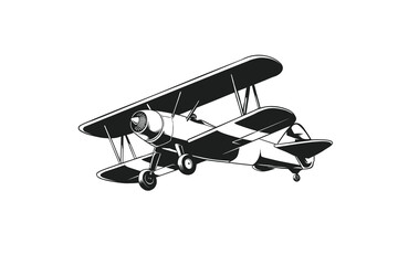 black and white airplane illustration in retro style
