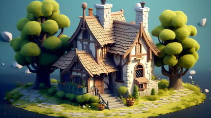3d fantasy house, illustration style. AI generated - obrazy, fototapety, plakaty