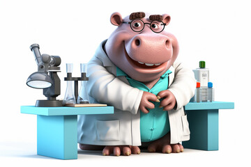 cute scientist hippo character