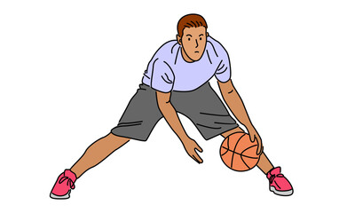 line art color of basketball player dribbling the ball