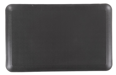 Black colored leather textured mat, small carpet, used especially in kitchens and at the starting points of stairs.