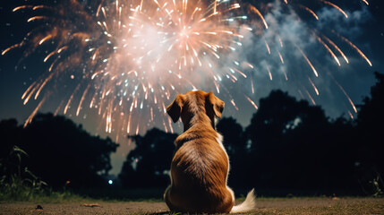 Dog watching the fireworks