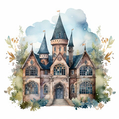 Enchanted Victorian Magic School - Whimsical Watercolor Art