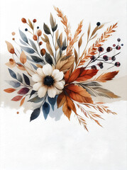 Watercolor autumn bouquet on white background. Hand-drawn illustration.