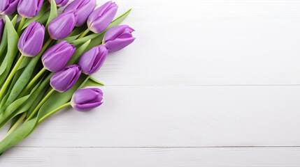 bouquet of purple tulips on a wooden table,  flower wallpaper, floral background