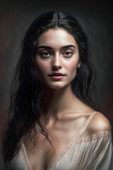 A painting of... Sun-Kissed Smile Unveiling Inner Harmony, Moonlight Draped on Velvet Eyes, Woven Threads of Story in Every Brushstroke, Where Strength Blooms Like a Delicate Rose