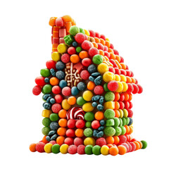 Fototapeta na wymiar Candy House on White Background, Sweet and Playful Home Made of Candies