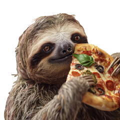 Fototapeta premium Sloth Enjoying Pizza Slice With Fork