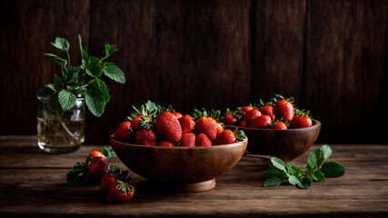 healthy organic food, diet, fruits generated by AI, bowl of strawberries healthy and tasty