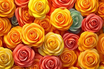 Flower pattern with vibrant roses in yellow, orange, and red hues. 3D depicted. Generative AI