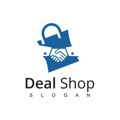 Deal Store logo with handshake symbol. Online shop and retail logo.