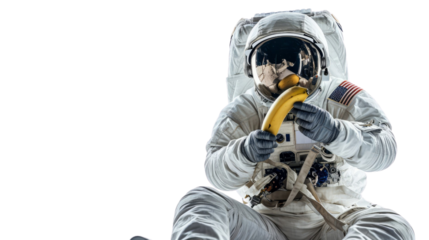 Astronaut Holding Banana in Space Suit