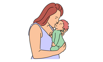 line art color of woman hold her baby. Happy Mother day