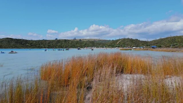 Tourists at Kai Iwi Lakes in summer time in Dargaville, Northland, New Zealand. 