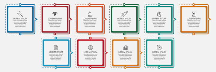 business infographic 10 parts or steps, there are icons, text, numbers. Can be used for presentation banners, workflow layouts, process diagrams, flow charts, info graphics, your business presentation