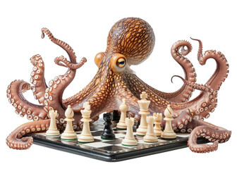 Octopus Chess Set With Chess Pieces on a Chess Board