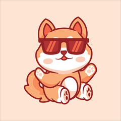 Cute shiba inu wearing glasses cartoon illustration animal