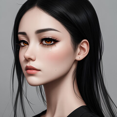Fototapeta premium A painting of... Sun-Kissed Smile Unveiling Inner Harmony, Moonlight Draped on Velvet Eyes, Woven Threads of Story in Every Brushstroke, Where Strength Blooms Like a Delicate Rose.