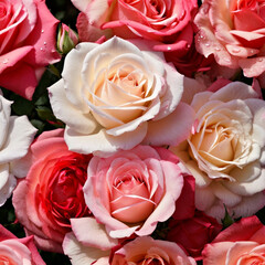 Pink and White Roses With Water Droplets, A Vibrant Display of Natures Beauty