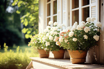 Idyllic Cottage Window with Flower Pots