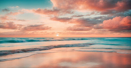 Fototapeta na wymiar Majestic Painting of a Serene Sunset Over the Ocean