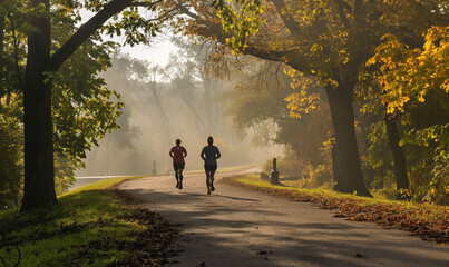 A couple of adults on a morning run digital photo