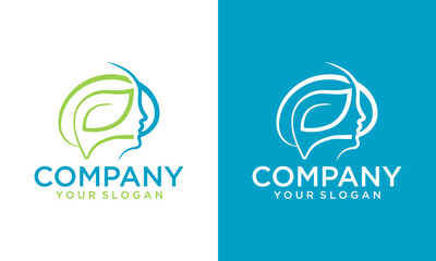 Creative human face with Brain leaf logo icon design template flat vector